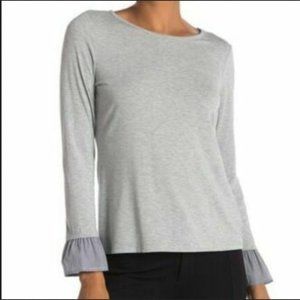 Vince Camuto Mixed Media Poplin Cuffs Blouse Size Small